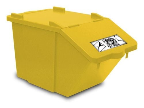 Bac jaune avec plaquette de tri sélectif