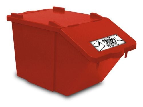Bac rouge avec plaquette de tri sélectif