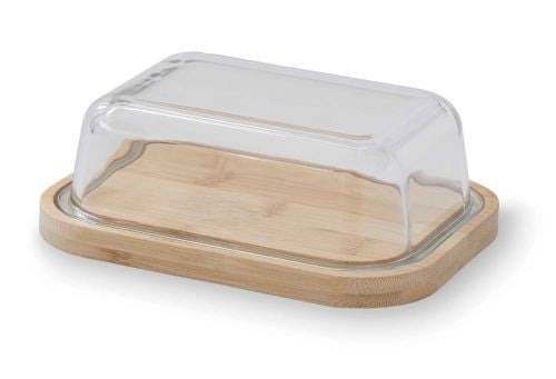 Beurrier avec socle bambou et couvercle en verre borosilicaté