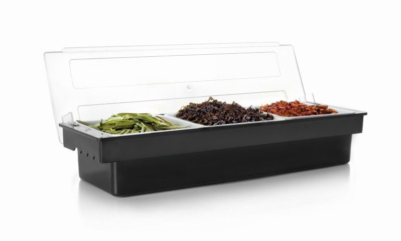 Boîte à condiments avec couvercle à 3 compartiments