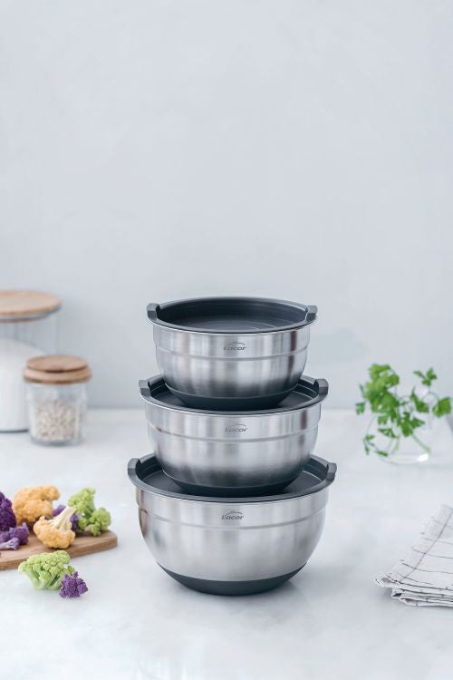 Lot de 3 bols inox antidérapants avec couvercles sans BPA