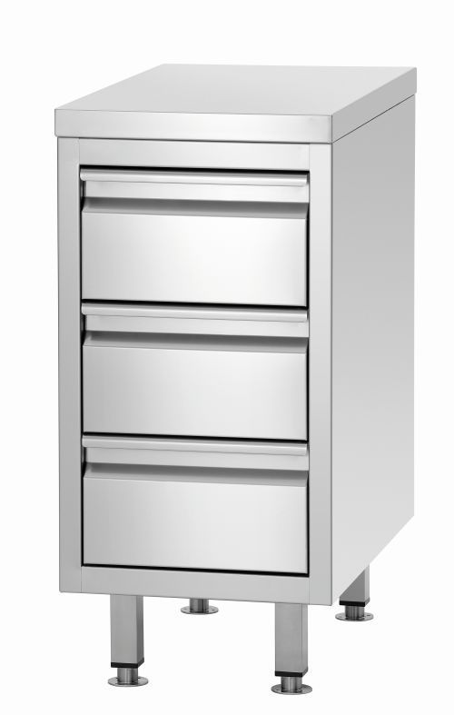 Caisson à 3 tiroirs inox sans dosseret