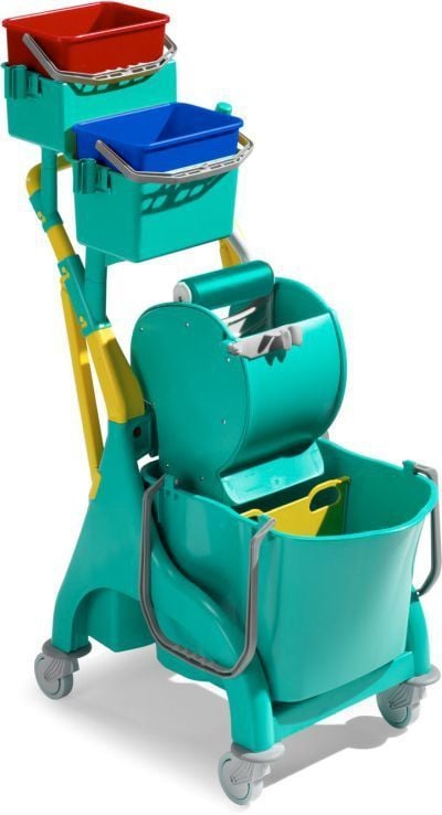 Chariot de lavage multi bacs avec presse rouleau