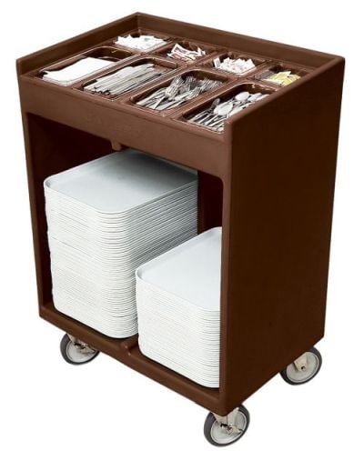 Chariot à plateaux et couverts marron