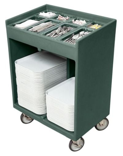 Chariot à plateaux et couverts vert