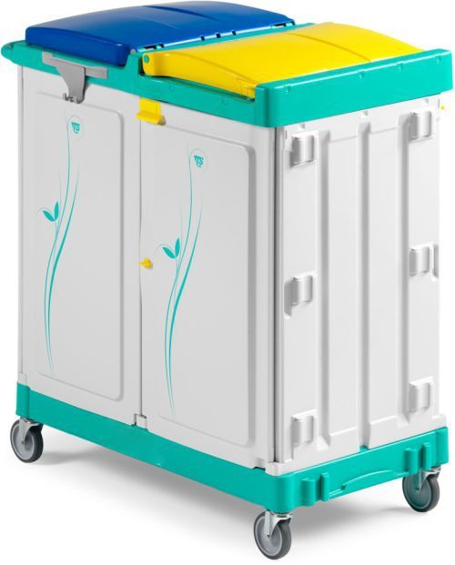 Système de tri des déchets à 2 compartiments - avec roulettes - inox Système de tri des déchets à 2 compartiments - avec roulettes - inox