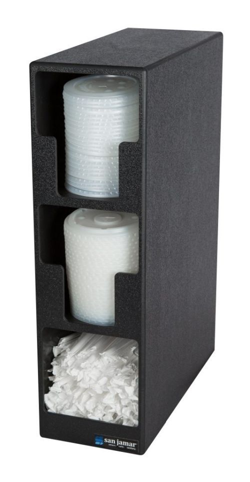 Distributeur de couvercles et pailles à 3 compartiments