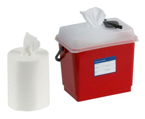 Distributeur rouge de lingettes, carrés d'essuyage à usage unique