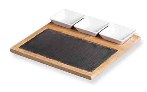 Planche de présentation apéritive bambou ardoise et porcelaine
