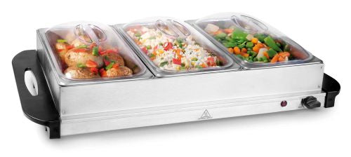 Plaque chauffante électrique inox avec bacs GN1/3 et couvercles