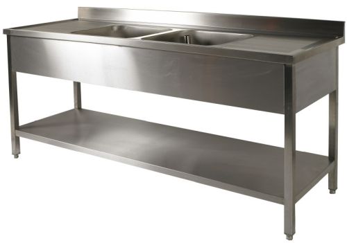 Plonge inox 2 égouttoirs et 1 tablette