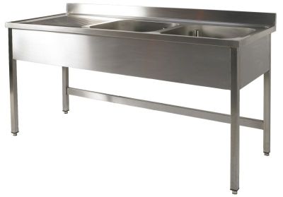 Plonge inox 2 bacs et égouttoir 2000 X 700 sans tablette inférieure