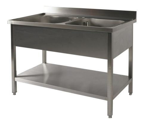 Plonge inox 2 cuves avec tablette et sans égouttoir