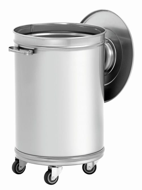 Poubelle inox 56l avec couvercle amovible en cuisine professionnelle