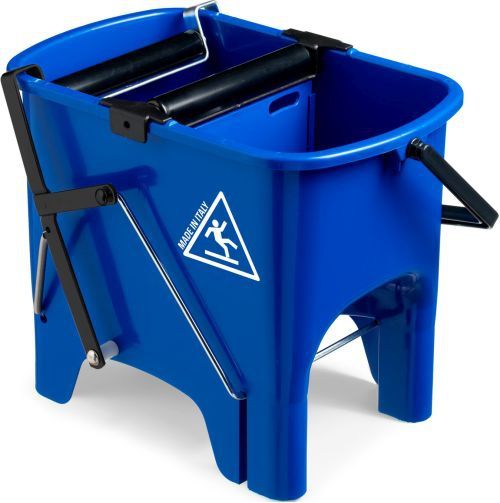 Seau de lavage à 2 bacs presse au pied intégrée - bleu