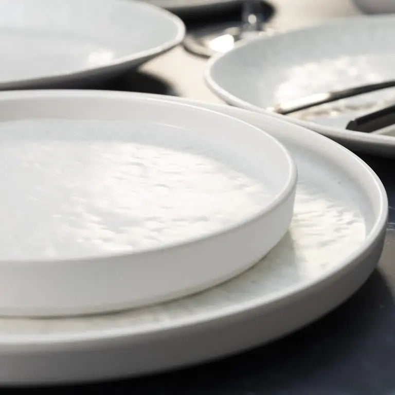 Assiettes mélamine blanc à rebord 18, 25 et 30 cm