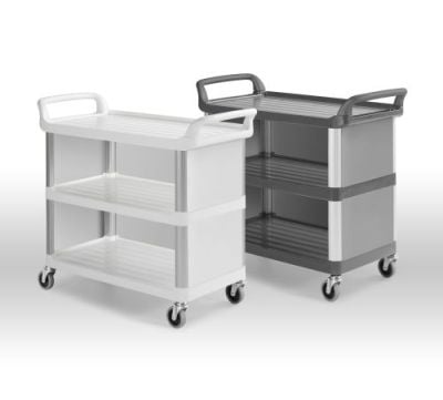 Chariot de service noir et blanc à 3 étagères