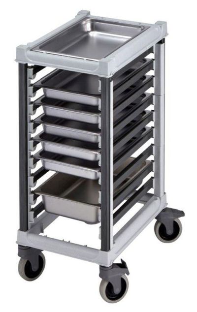 Chariot gastro haute résistance 9 niveaux avec bacs inox