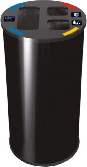 Collecteur tri sélectif 60l noir avec 3 bacs intérieurs