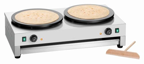 Crêpière électrique professionnelle à 2 plaques avec râteau