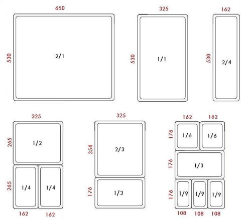 Dimensions bacs gastro GN 1/2