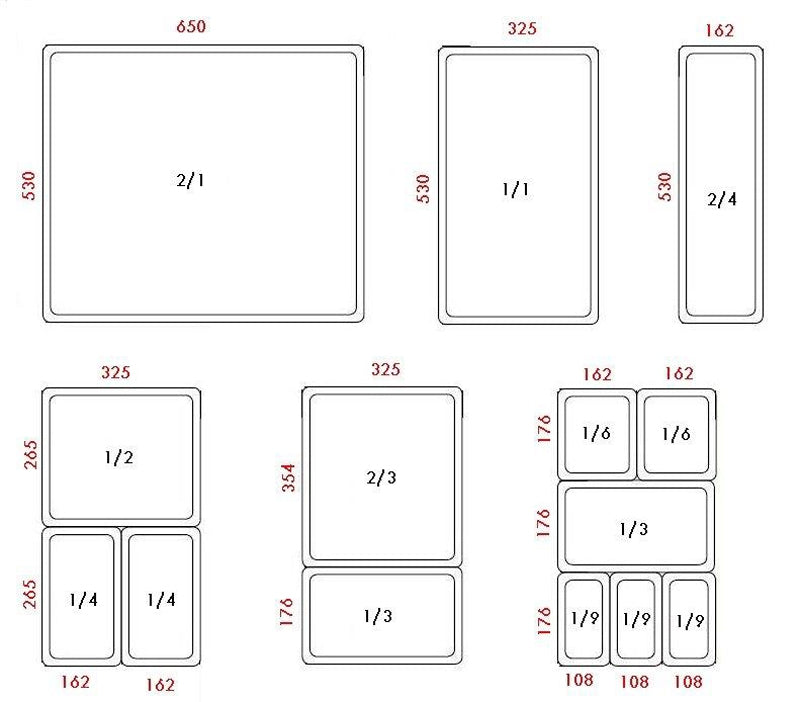 Dimensions bacs gastro tritan GN 1/6