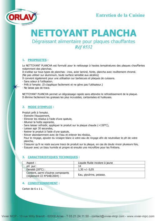 Fiche technique Nettoyant Plancha P1