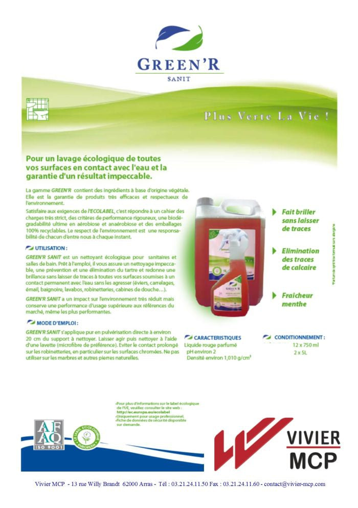 Nettoyant sanitaire écologique - green'r sanit - 5l