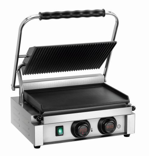 Grill paninis avec surface grillade lisse (bas) et nervurée (haut)