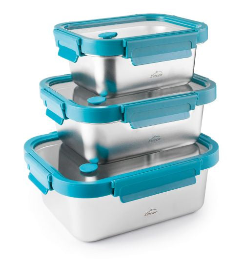 Lot de 3 boîtes inox à couvercles hermétiques en verre haute qualité