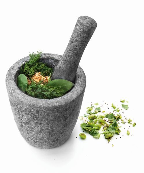 Mortier et pilon en granit pour broyage des herbes et épices