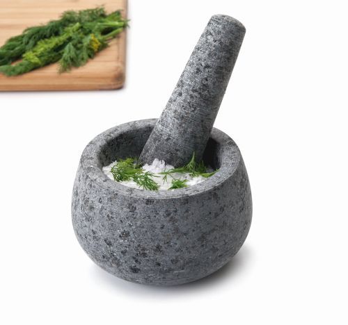 Mortier et pilon en granit pour préparations culinaires