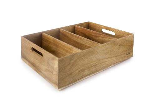 Panier à couverts bois d'acacia - 4 compartiments horizontaux