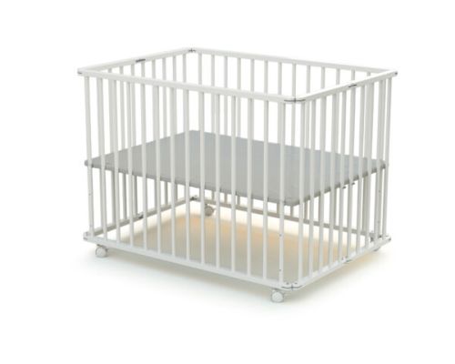 Parc bébé professionnel bois blanc réglable en hauteur avec roulettes