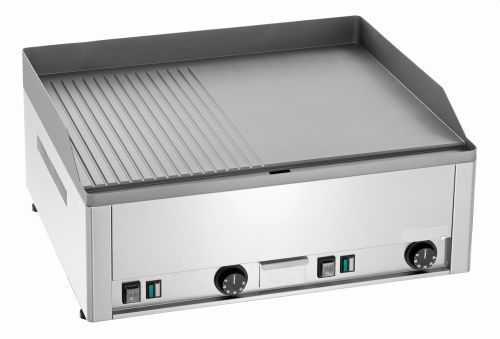 Plancha électrique 2 zones de cuisson lisse + nervurée