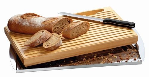 Planche à pain avec ramasse miettes inox et couteau inox élégant