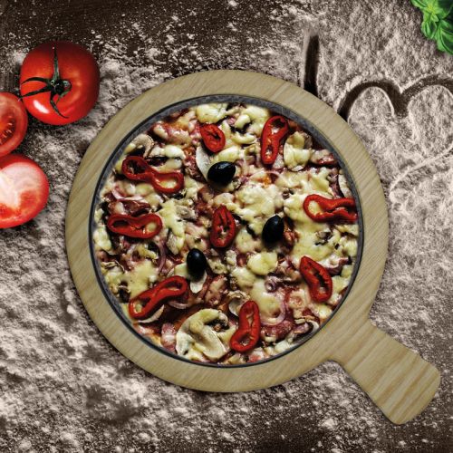 Planche ronde en mélamine avec poignée pour pizza festive