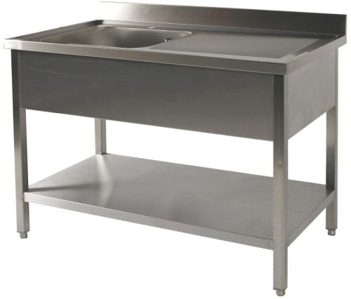 Plonge inox 1 cuve avec 1 égouttoir et une tablette inférieure 1200 X 700