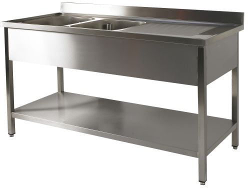 Plonge inox 2 bacs et égouttoir 1800 X 700 avec tablette inférieure