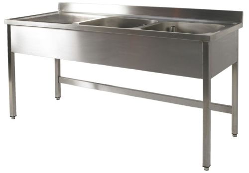 Plonge inox 2 bacs avec égouttoir 1400 x 700 sans tablette