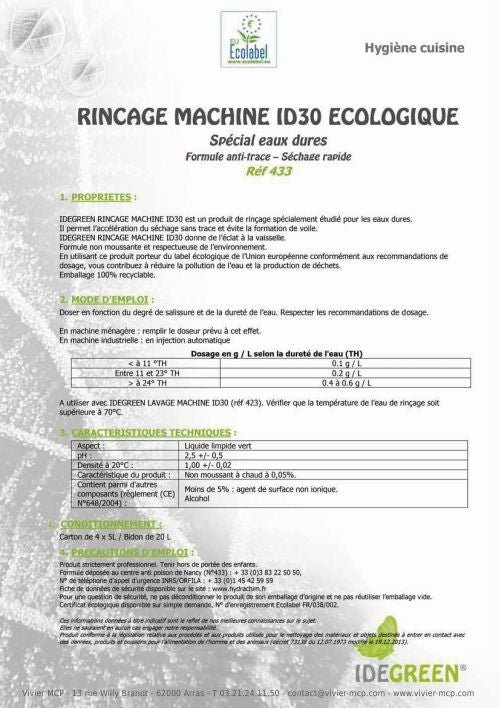 Fiche technique rinçage machine ID30