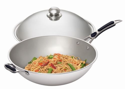 Sauteuse Wok inox avec couvercle