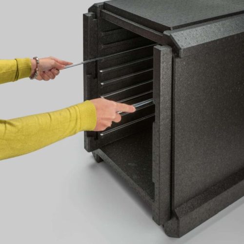 Support guide pour grille en caisson isotherme chauffant