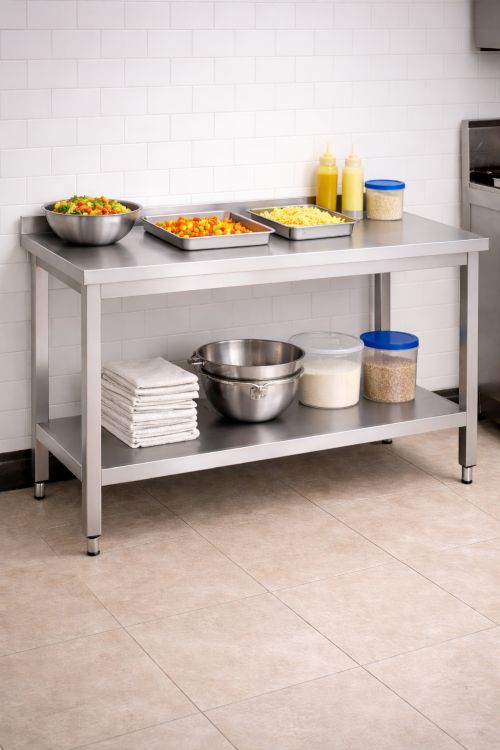 Table de travail inox avec dosseret et tablette inférieure